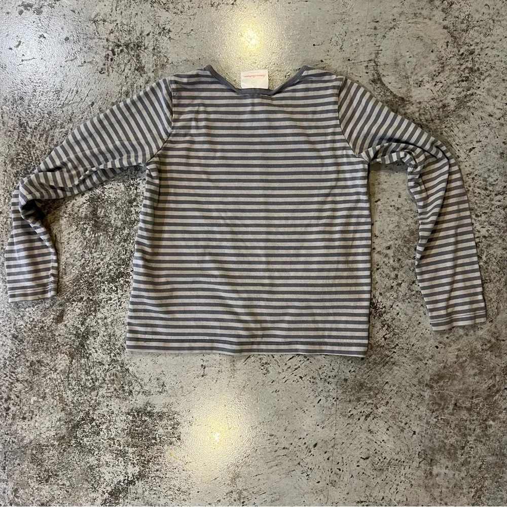 Hanna Andersson Girls Gray Striped Tee with Pink Floral Design 100% Cotton 130 - Picture 4 of 5